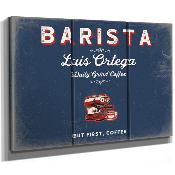 Personalized Barista Sign, But First, Coffee, Denim Americana, image 14