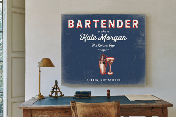 Personalized Bartender Sign, Shaken, Not Stirred, Denim Americana, image 2