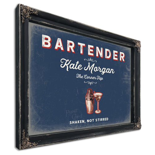 Personalized Bartender Sign, Shaken, Not Stirred, Denim Americana, image 1