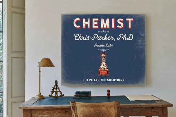 Personalized Chemist Sign, I Have All the Solutions, Denim Americana, image 2