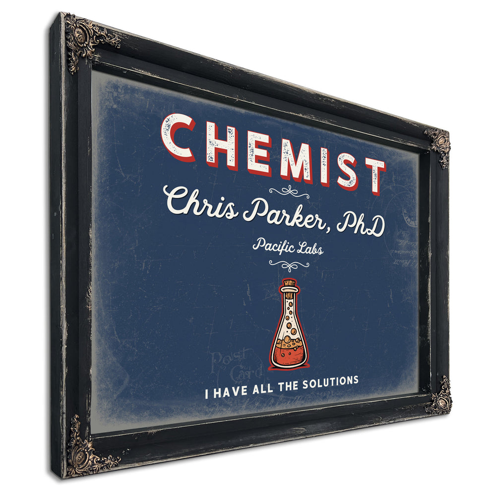 Personalized Chemist Sign, I Have All the Solutions, Denim Americana, image 1