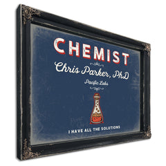 Personalized Chemist Sign, I Have All the Solutions, Denim Americana, image 1