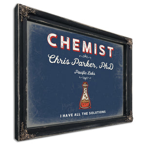 Personalized Chemist Sign, I Have All the Solutions, Denim Americana, image 1