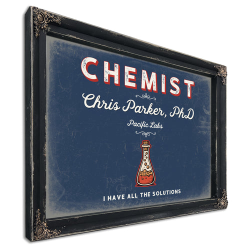 Personalized Chemist Sign, I Have All the Solutions, Denim Americana, image 1