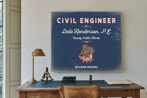 Personalized Civil Engineer Sign, Building Bridges, Denim Americana, image 2
