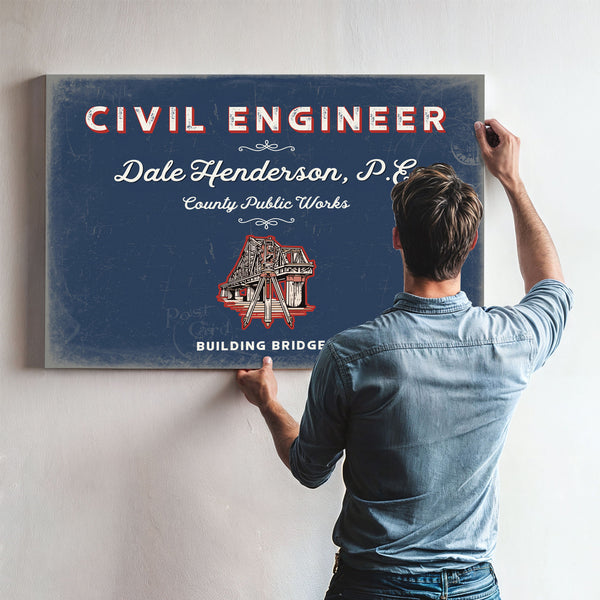 Personalized Civil Engineer Sign, Building Bridges, Denim Americana, image 9