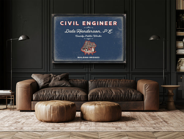 Personalized Civil Engineer Sign, Building Bridges, Denim Americana, image 17