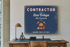 Personalized Contractor Sign, Measure Twice, Cut Once, Denim Americana, image 2