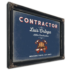 Personalized Contractor Sign, Measure Twice, Cut Once, Denim Americana, image 1