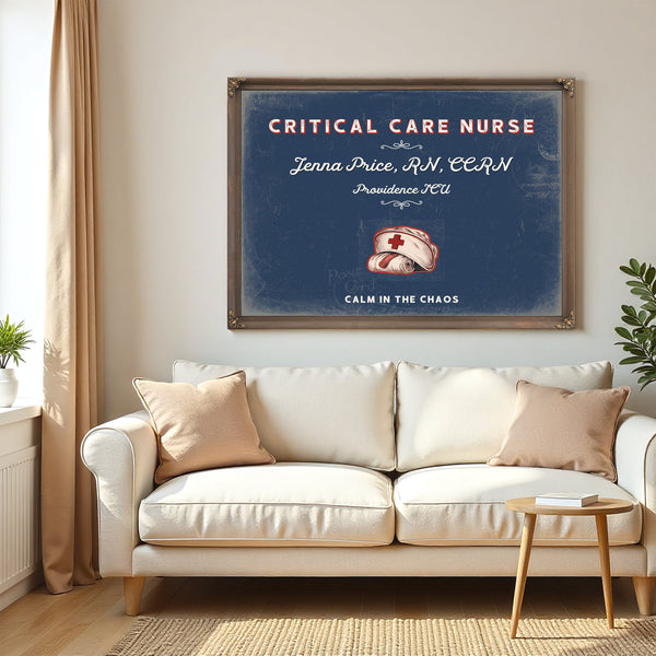 Personalized Critical Care Nurse Sign, Calm in the Chaos, Denim Americana, image 5