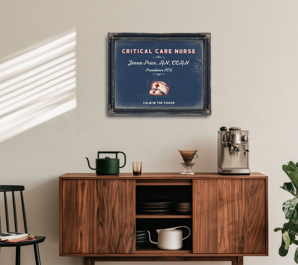 Personalized Critical Care Nurse Sign, Calm in the Chaos, Denim Americana, image 15