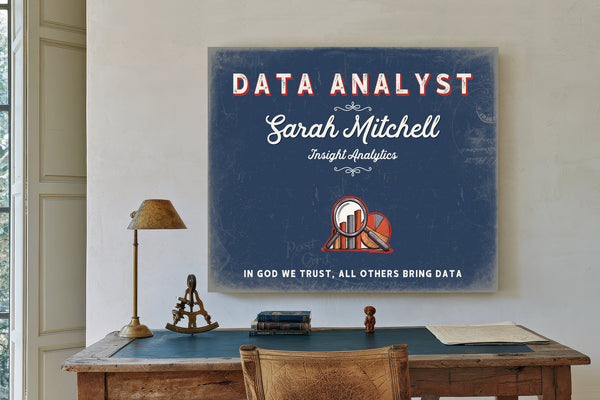 Personalized Data Analyst Sign, In God We Trust, All Others Bring Data, Denim Americana, image 2