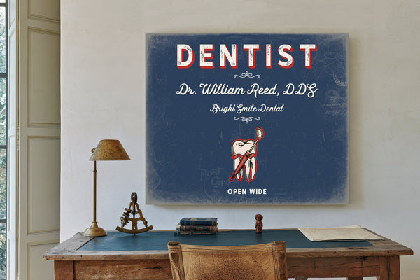 Personalized Dentist Sign, Open Wide, Denim Americana, image 2