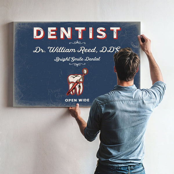 Personalized Dentist Sign, Open Wide, Denim Americana, image 9