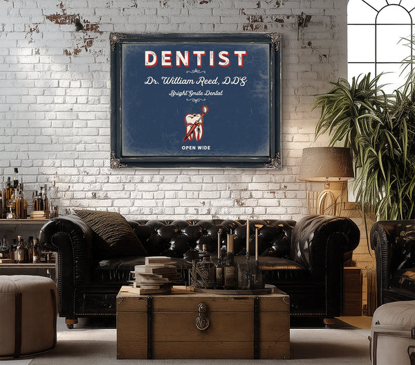 Personalized Dentist Sign, Open Wide, Denim Americana, image 18