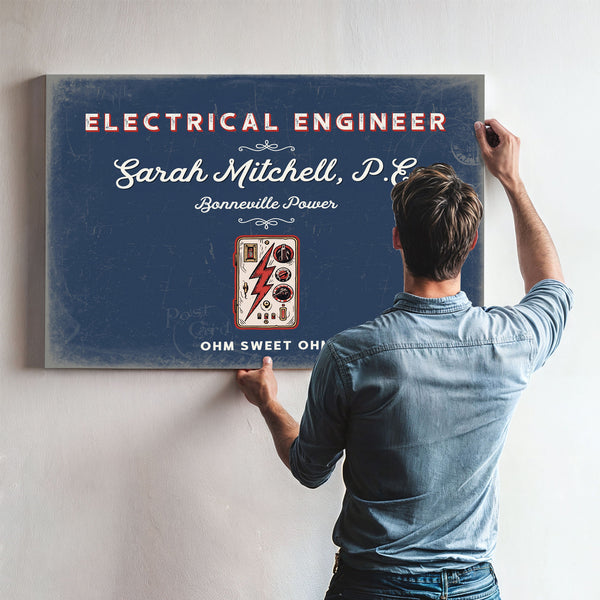 Personalized Electrical Engineer Sign, Ohm Sweet Ohm, Denim Americana, image 9