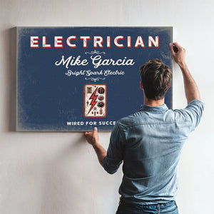 Personalized Electrician Sign, Wired for Success, Denim Americana, image 9