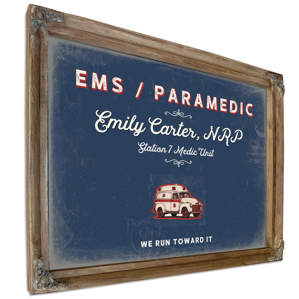 Personalized Paramedic Sign, We Run Toward It, Denim Americana, image 6