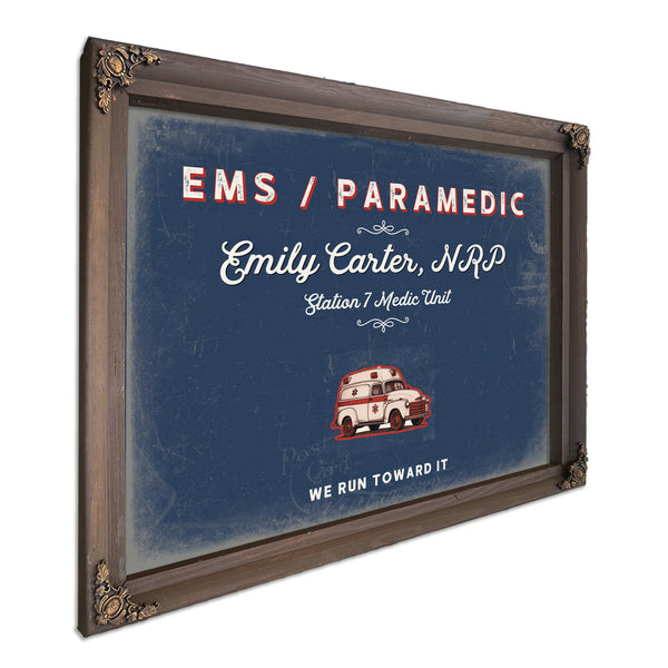 Personalized Paramedic Sign, We Run Toward It, Denim Americana, image 7
