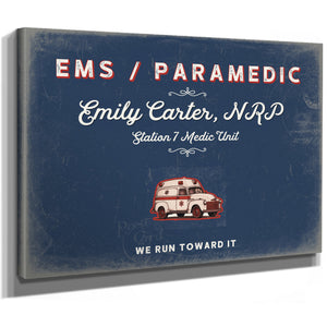 Personalized Paramedic Sign, We Run Toward It, Denim Americana, image 8