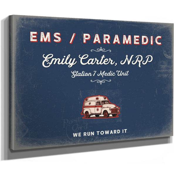Personalized Paramedic Sign, We Run Toward It, Denim Americana, image 8
