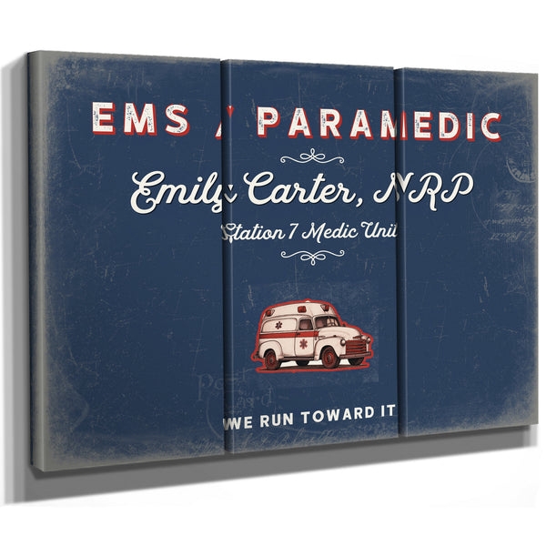Personalized Paramedic Sign, We Run Toward It, Denim Americana, image 14