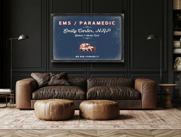 Personalized Paramedic Sign, We Run Toward It, Denim Americana, image 17