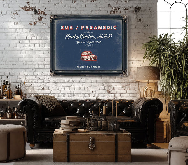 Personalized Paramedic Sign, We Run Toward It, Denim Americana, image 18