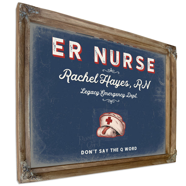 Personalized ER Nurse Sign, Don't Say the Q Word, Denim Americana, image 6