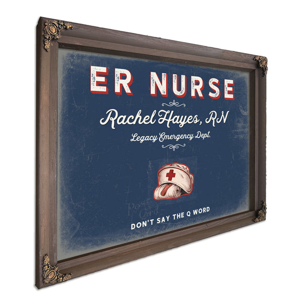 Personalized ER Nurse Sign, Don't Say the Q Word, Denim Americana, image 7
