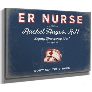 Personalized ER Nurse Sign, Don't Say the Q Word, Denim Americana, image 8