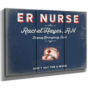 Personalized ER Nurse Sign, Don't Say the Q Word, Denim Americana, image 14