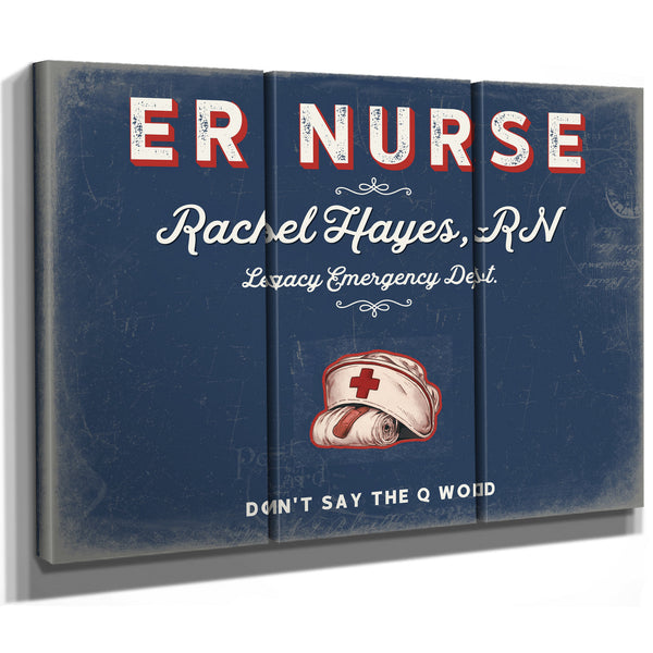 Personalized ER Nurse Sign, Don't Say the Q Word, Denim Americana, image 14