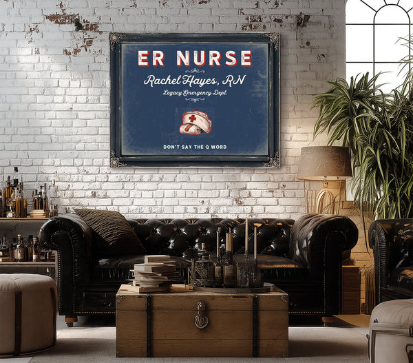 Personalized ER Nurse Sign, Don't Say the Q Word, Denim Americana, image 18