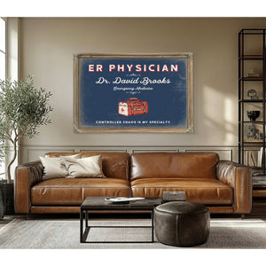 Personalized ER Physician Sign, Controlled Chaos Is My Specialty, Denim Americana, image 3