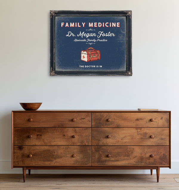 Personalized Family Medicine Sign, The Doctor Is In, Denim Americana, image 19
