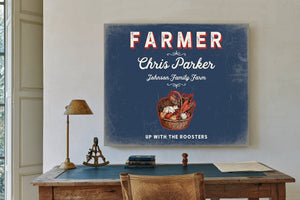 Personalized Farmer Sign, Up With the Roosters, Denim Americana, image 2
