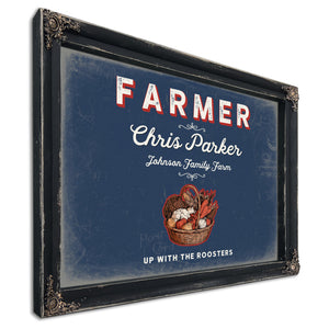 Personalized Farmer Sign, Up With the Roosters, Denim Americana, image 1