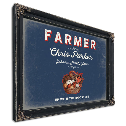 Personalized Farmer Sign, Up With the Roosters, Denim Americana, image 1