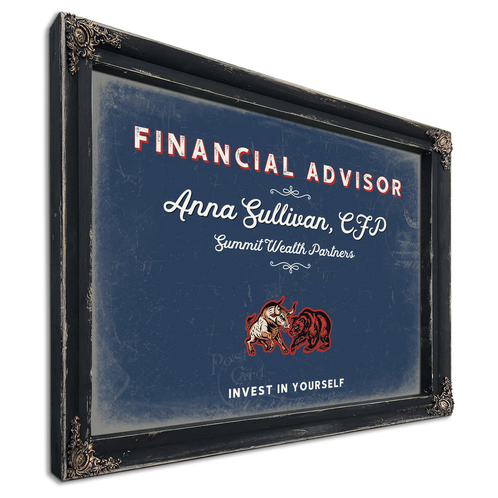 Personalized Financial Advisor Sign, Invest in Yourself, Denim Americana, image 1