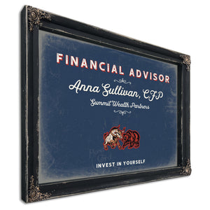 Personalized Financial Advisor Sign, Invest in Yourself, Denim Americana, image 1