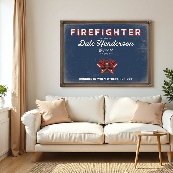 Personalized Firefighter Sign, Running In When Others Run Out, Denim Americana, image 5