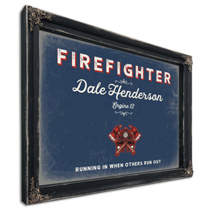 Personalized Firefighter Sign, Running In When Others Run Out, Denim Americana, image 1