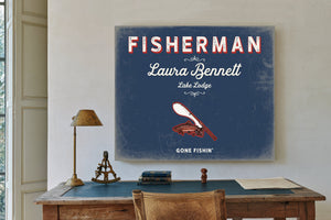 Personalized Fisherman Sign, Gone Fishin', Denim Americana, image 2