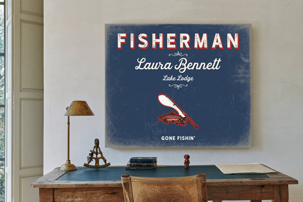Personalized Fisherman Sign, Gone Fishin', Denim Americana, image 2