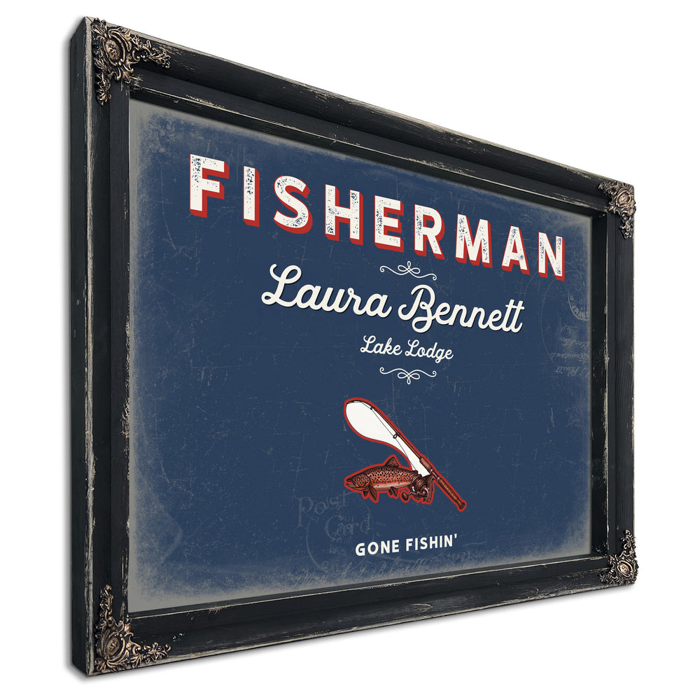 Personalized Fisherman Sign, Gone Fishin', Denim Americana, image 1