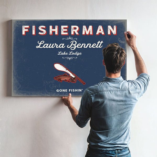 Personalized Fisherman Sign, Gone Fishin', Denim Americana, image 9
