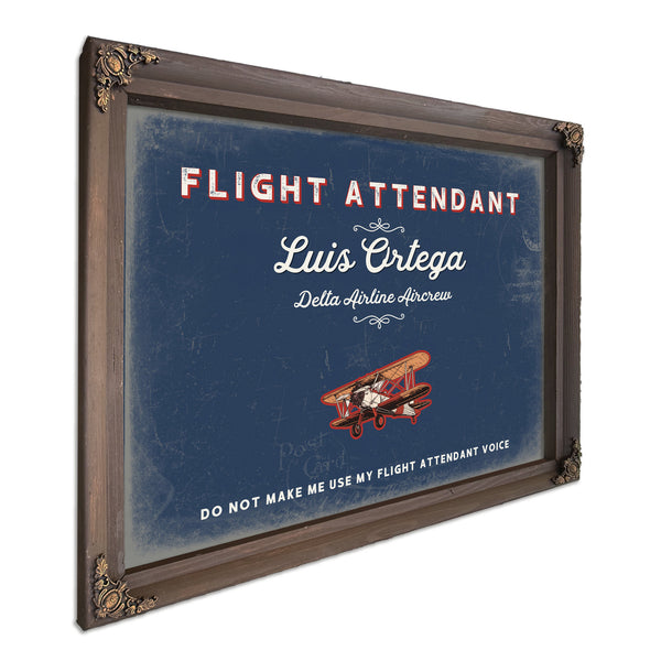 Personalized Flight Attendant Sign, Do Not Make Me Use My Flight Attendant Voice, Denim Americana, image 7