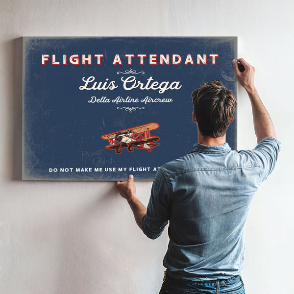 Personalized Flight Attendant Sign, Do Not Make Me Use My Flight Attendant Voice, Denim Americana, image 9