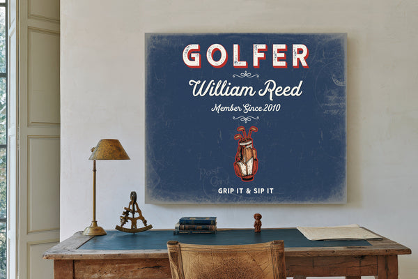 Personalized Golfer Sign, Grip It & Sip It, Denim Americana, image 2